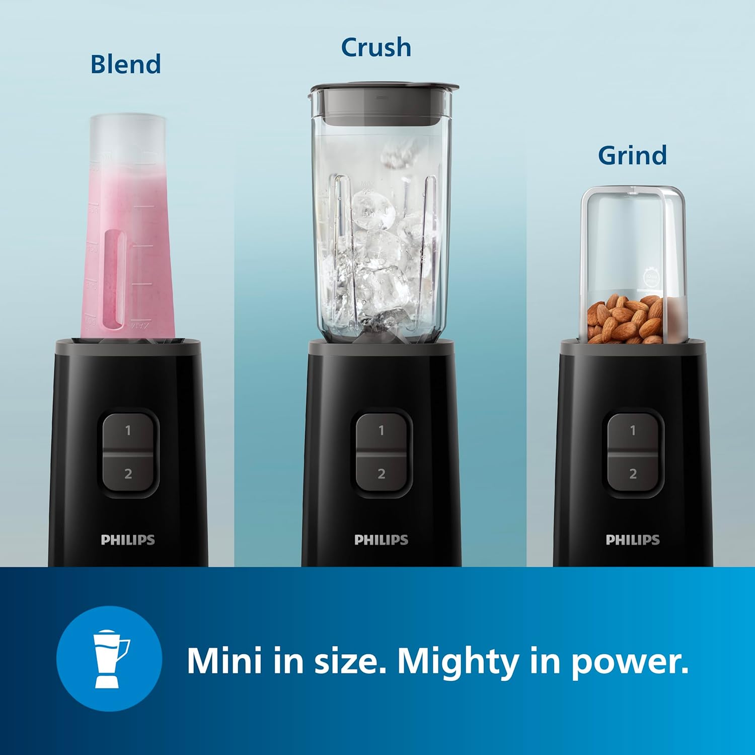 Philips HR2603/90 Mini Blender Mixer Grinder Smoothie Maker 350W Power 3-Jar Capacity
